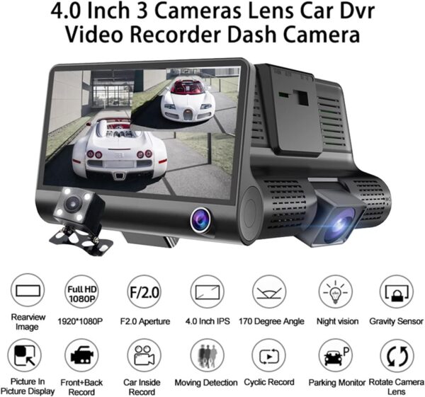 Cámara Carro Dvr Hd 3 Lentes Full Hd