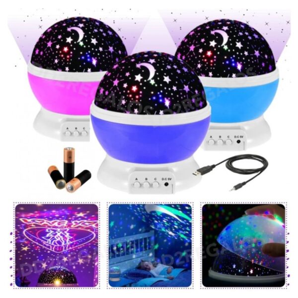 Lampara Proyector Luna Estrellas Gira