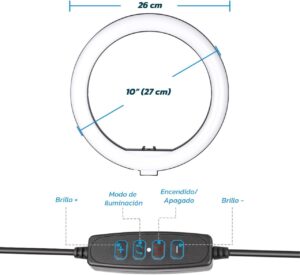 Aro 26cm de Luz Selfie con Tripode 2m